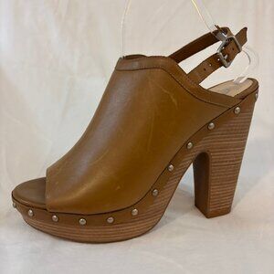Jessica Simpson Daine Tan Leather Open Toe Slingback High Heeled Mules Size 9.5M